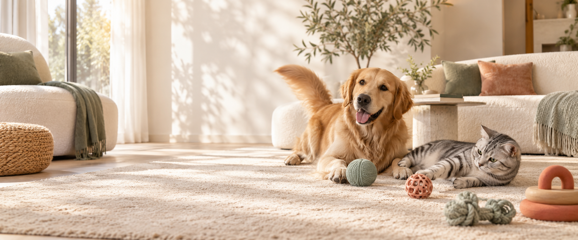 Happy dog and cat with Thepawvoi enrichment toys